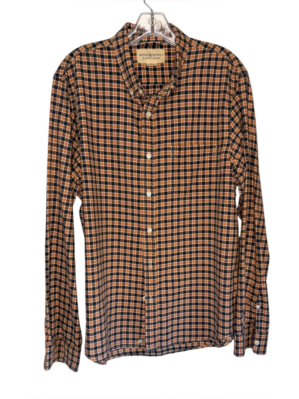 Ralph Lauren Denim & Supply Button Down Blue and Orange Plaid Size Large